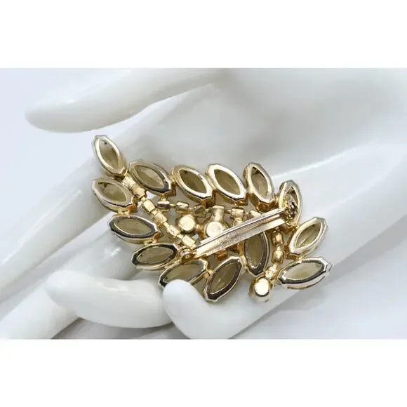 Vintage Light Topaz Rhinestone Floral Brooch AB Open Back 1950s 1960s